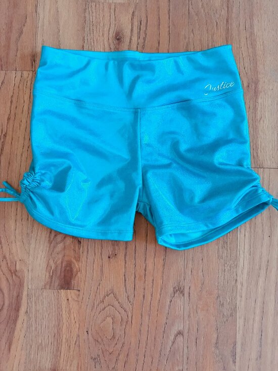 Justice Other - Justice Girls Turquoise Shimmer Ruched Dance Cheer Gymnastics Shorts XL 16/18